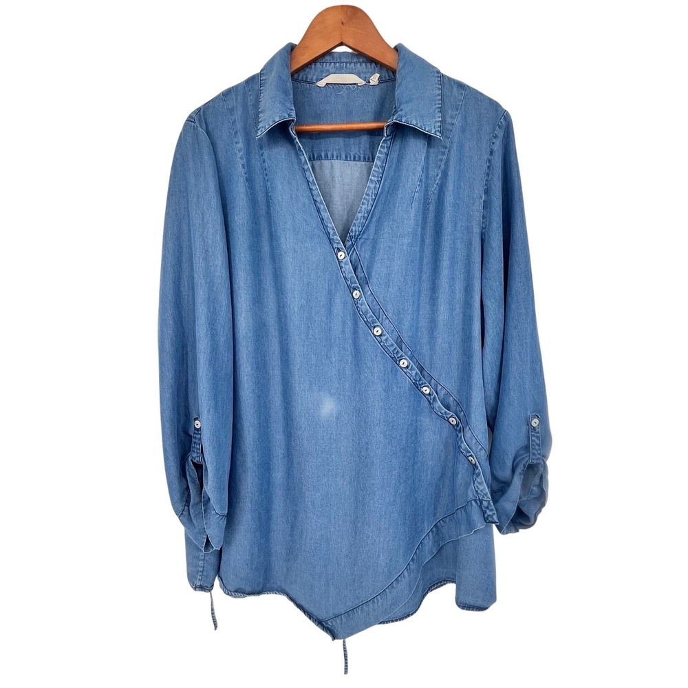 Soft Surroundings Tunic Top Women 3X Blue Asymmetrical Coastal Grandma Lagenlook